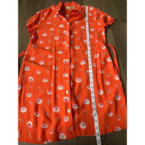 GAP Orange Floral Button Front Shirt Dress‎ S Short Sleeve Belted Rayon Vintage - Picture 9 of 12